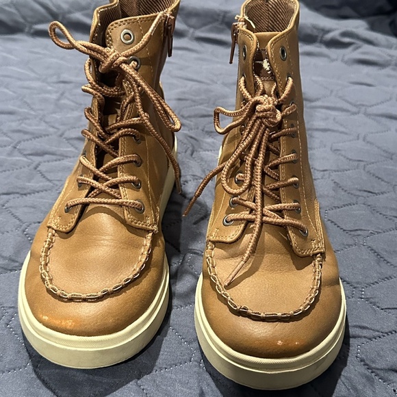 Brown Tan Boots Lace Up combat boots fall size 6 womens leather autumn - Picture 7 of 14